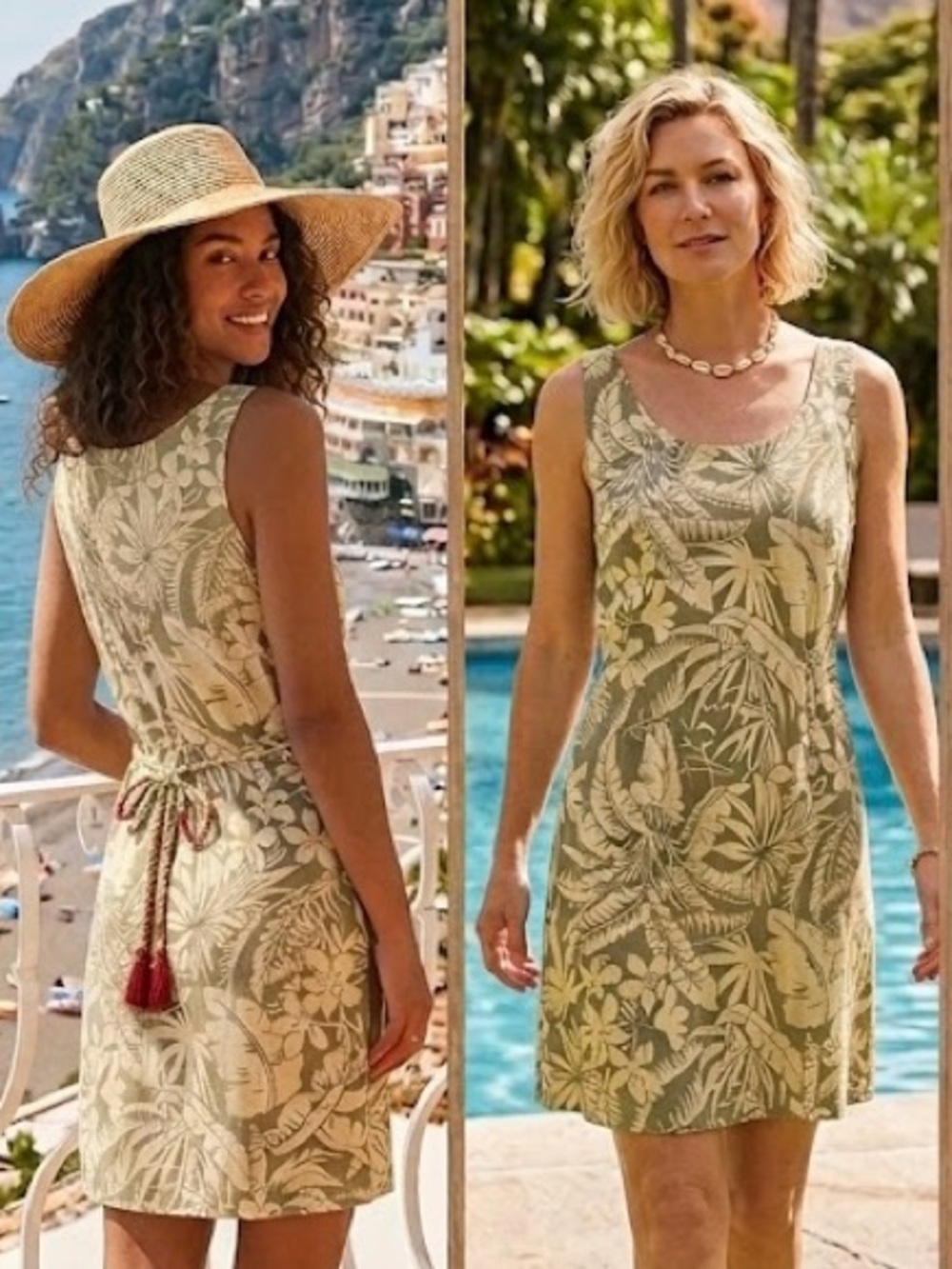 Tommy Bahama Tropical Tank Dress Cream & Khaki 12 NWT